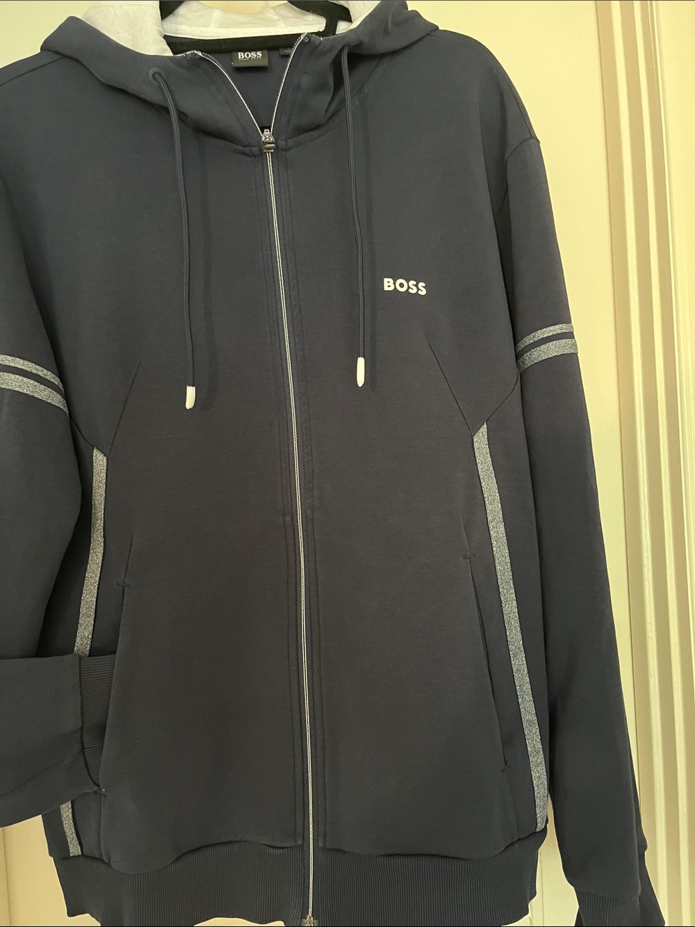 BOSS Navy Zip-Up Hooded Sweatshirt with Reflective Trim